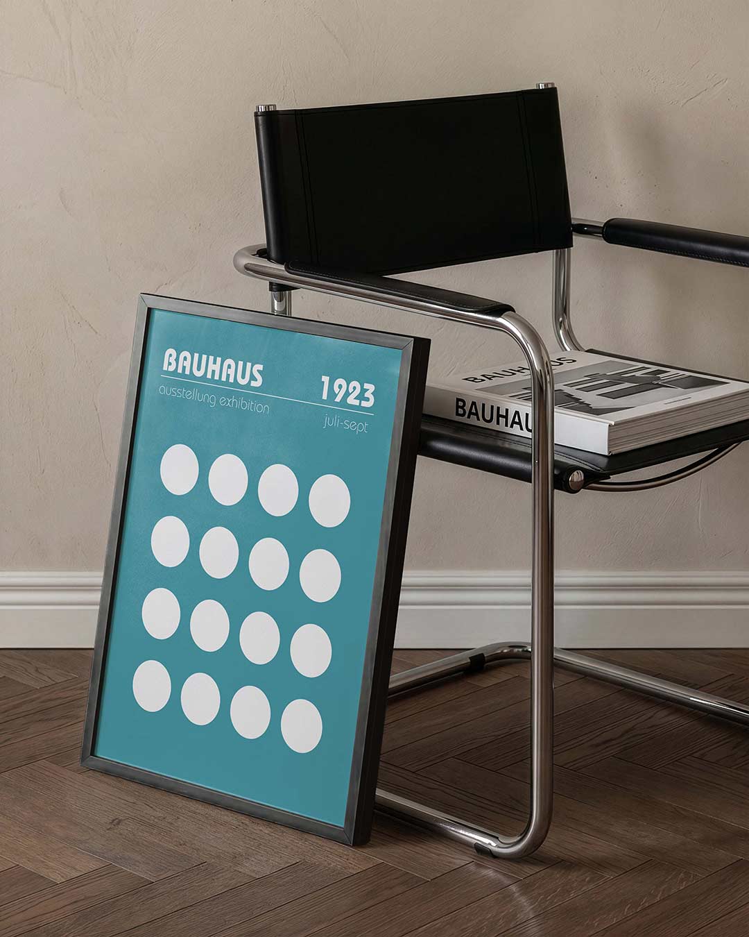Cirkelpatroon blauw – staande Bauhaus poster voor aan de muur