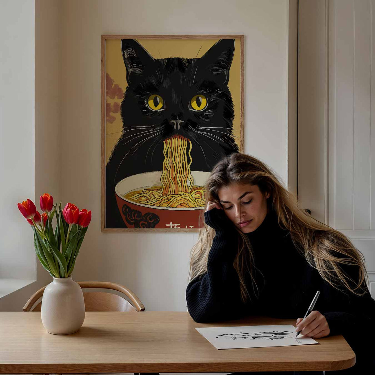 Noodle Cat Art – staande dieren wanddecoratie van WallArtistic
