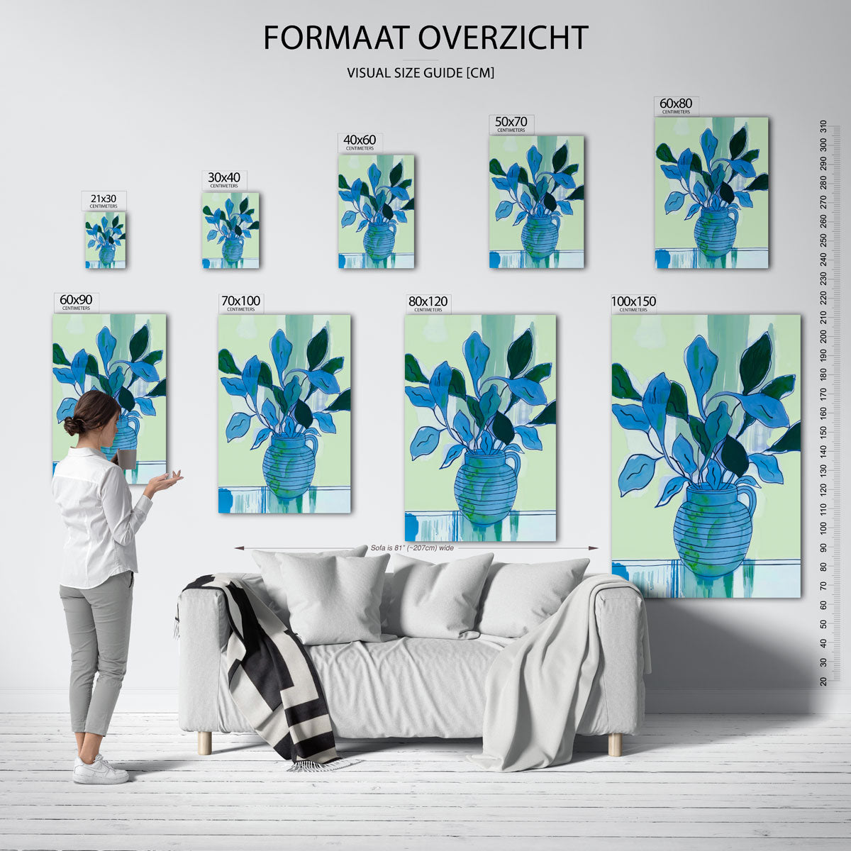 Bladeren in vaas – staande muurposter met kleurrijke illustratie