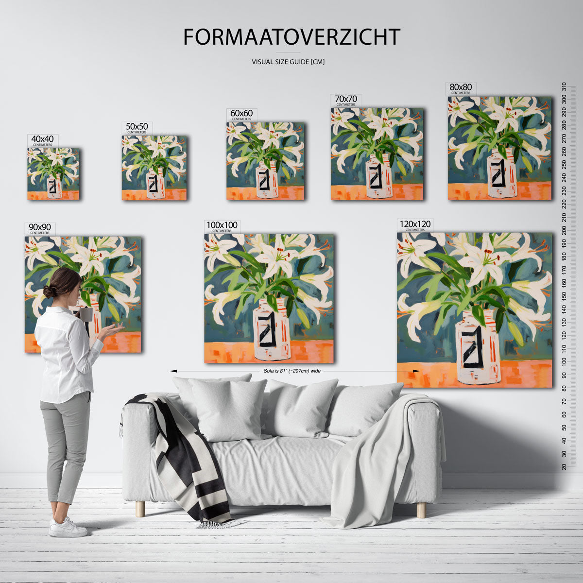 Witte lelies in vaas – tropische wandkunst als vierkante poster