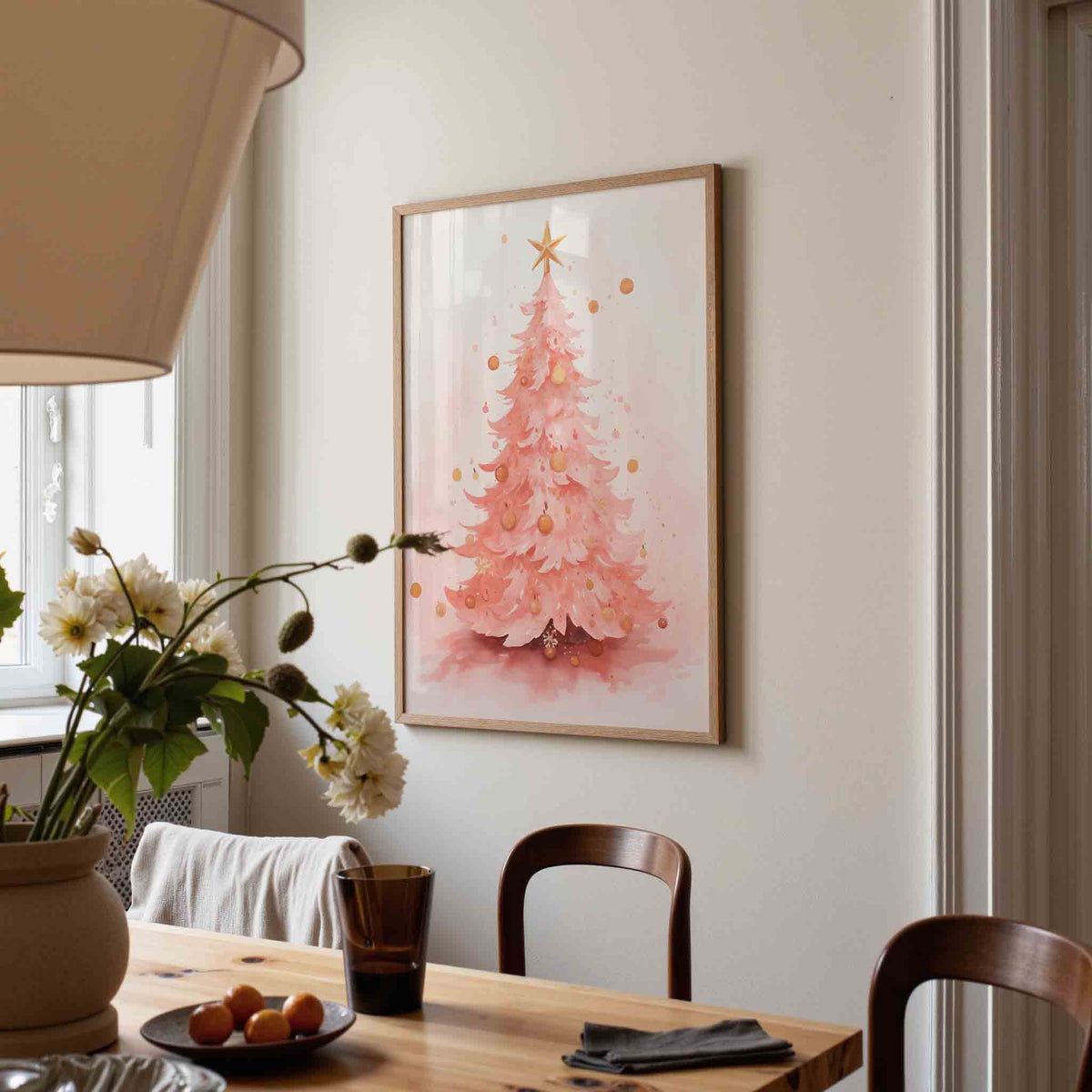 Roze kerstboom – kerstposter in staand formaat