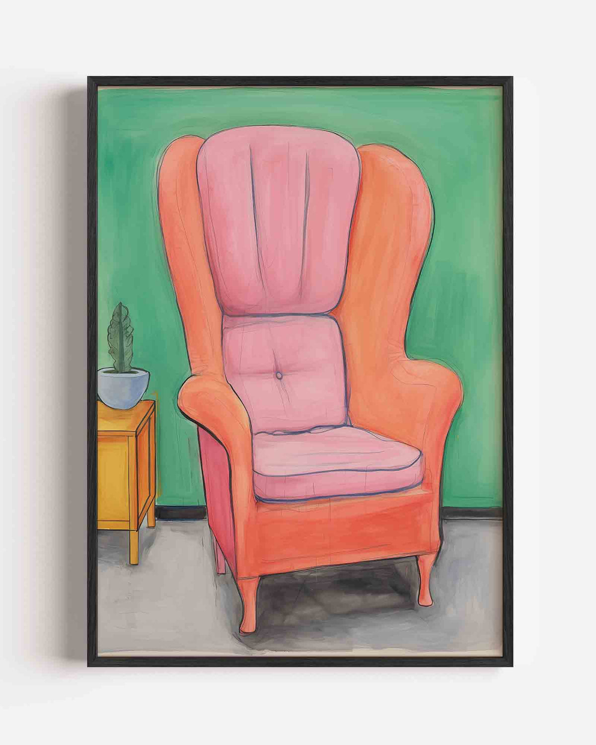 Roze fauteuil – botanische portret poster als wanddecoratie