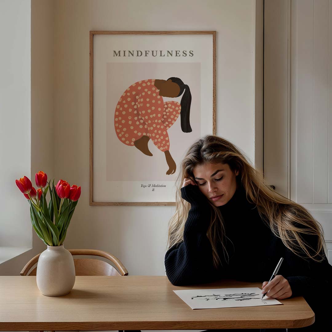 Mindfulness Yoga & Meditatie – staande muurposter met boheme uitstraling