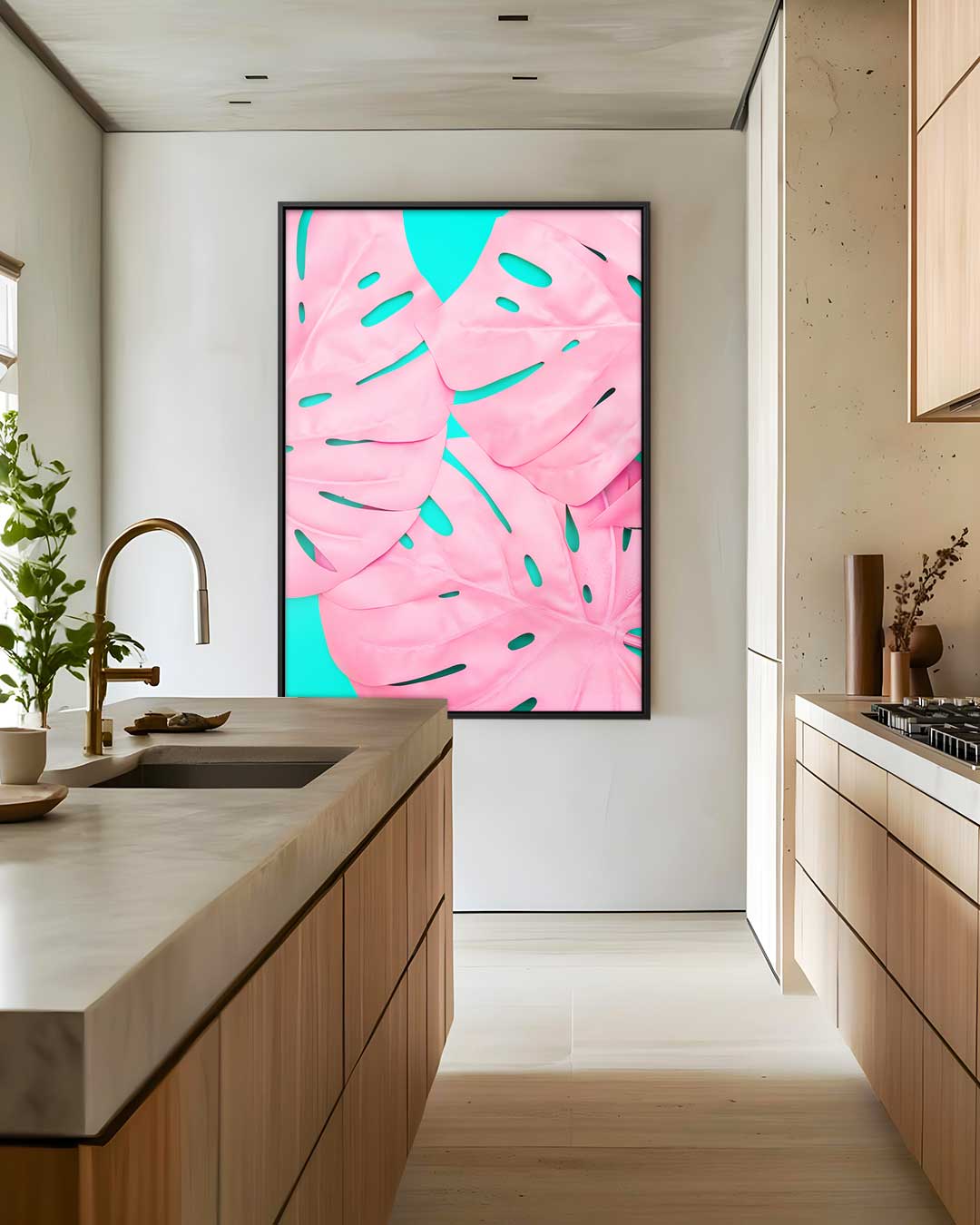 Tropische Roze Bladeren – modern portret kunstwerk van WallArtistic