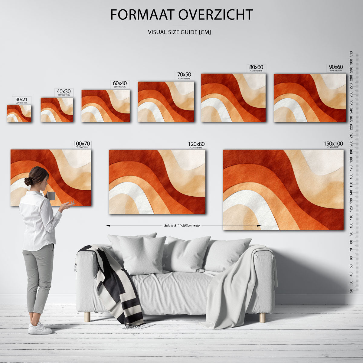 Golvende lijnen – liggende muurposter met abstracte vormen