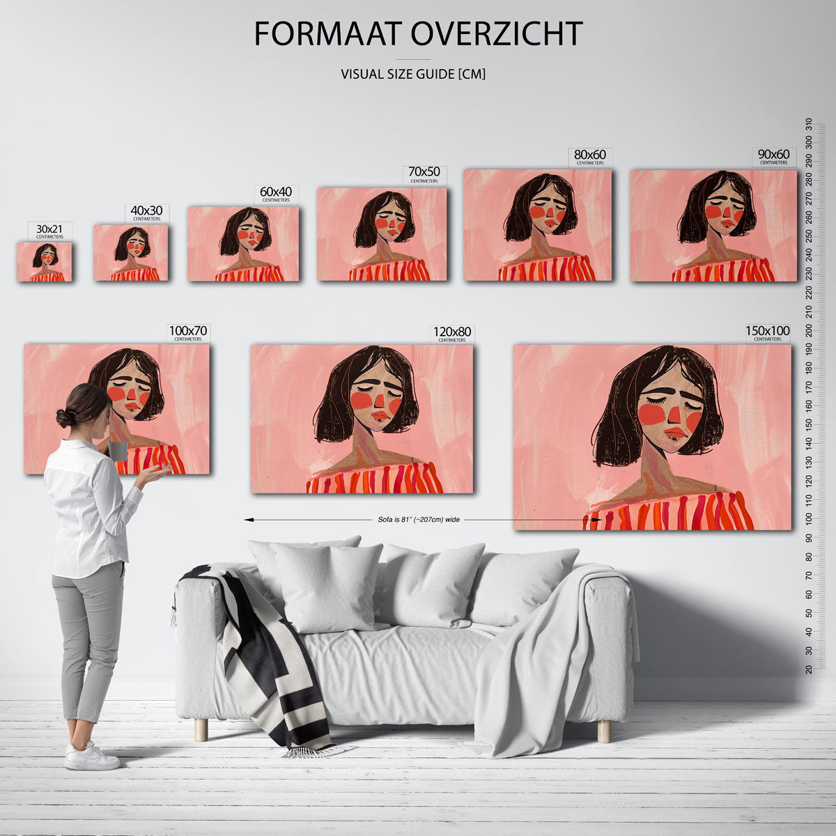 Vrouw met gesloten ogen – liggende muurposter met vrouwelijk portret