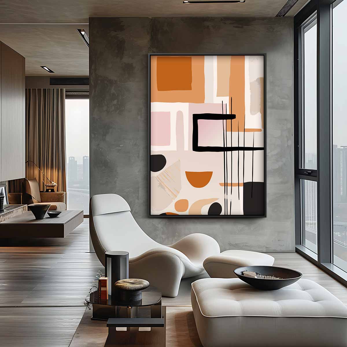 Abstracte Aardetinten Compositie – canvas wanddecoratie in portret formaat