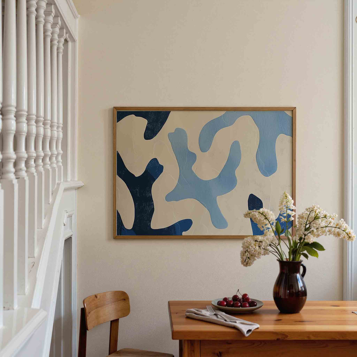 Abstracte blauwe vormen – liggende illustratie poster als wanddecoratie