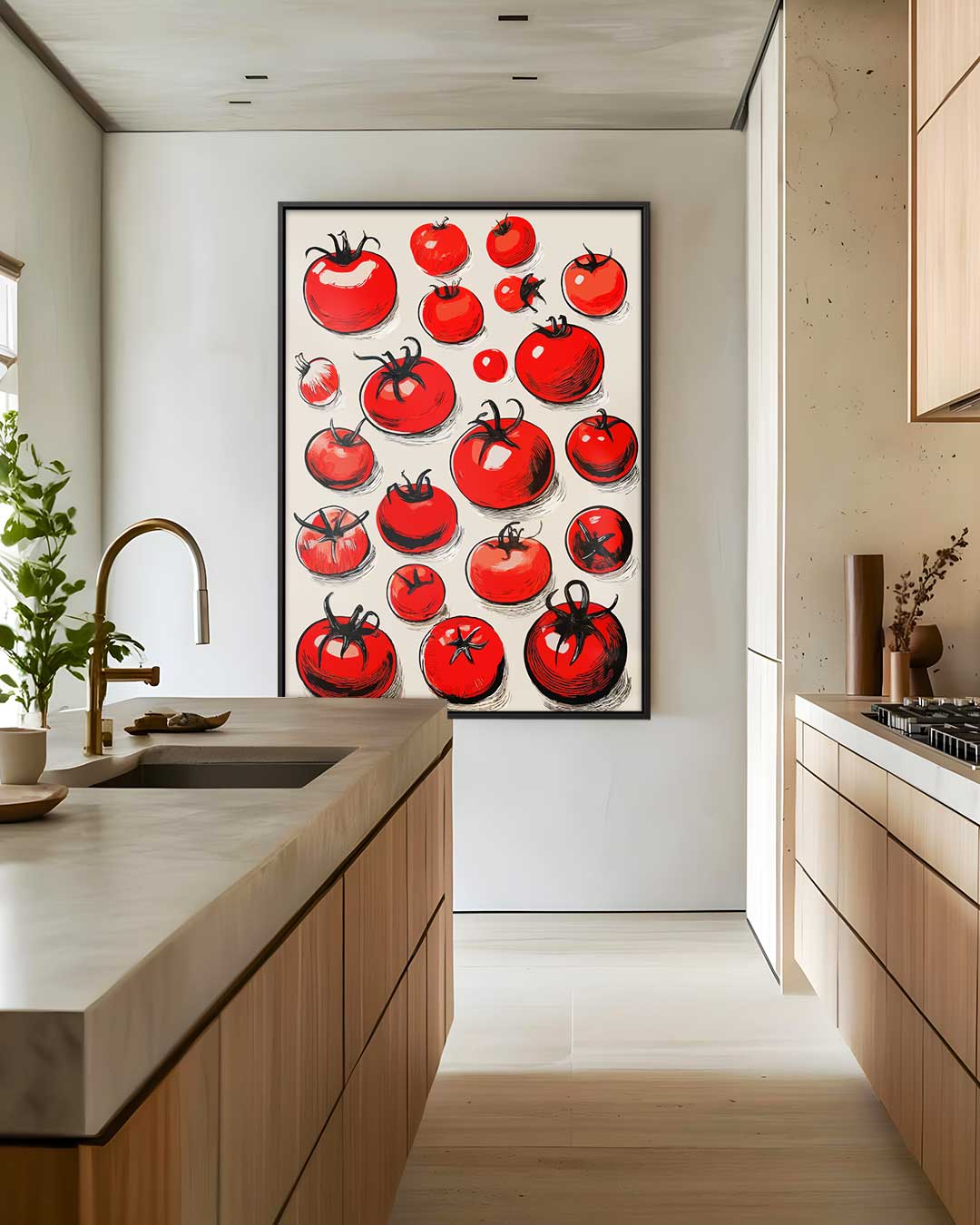 Speelse Tomatenprint – staand kunstwerk voor modern interieur
