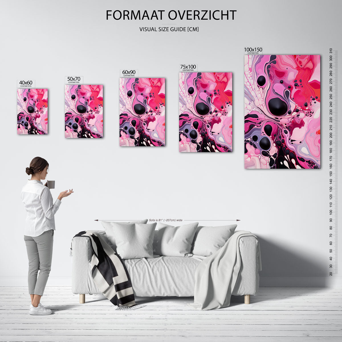Vloeiende kleurencompositie – Zwarte – moderne staande wandkunst