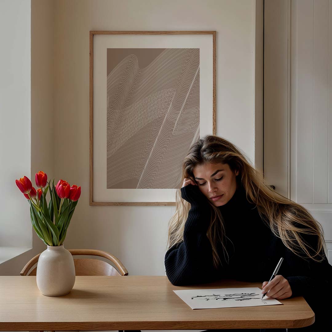 Moderne Golvende Lijnen – staande muurposter met kleurrijke abstracte vormen