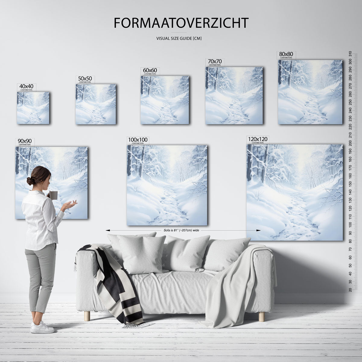 Winterlandschap met besneeuwde bomen – vierkante muurposter voor kerst