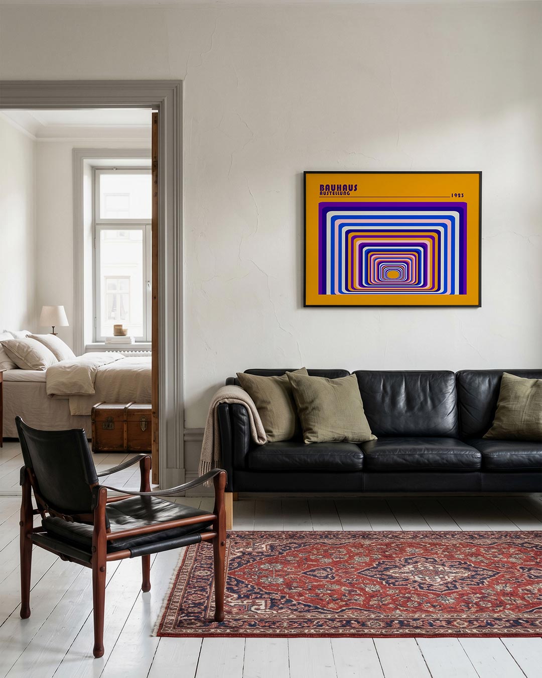 Kleurrijke lijnenspiralen – geometrische Bauhaus poster in liggend formaat