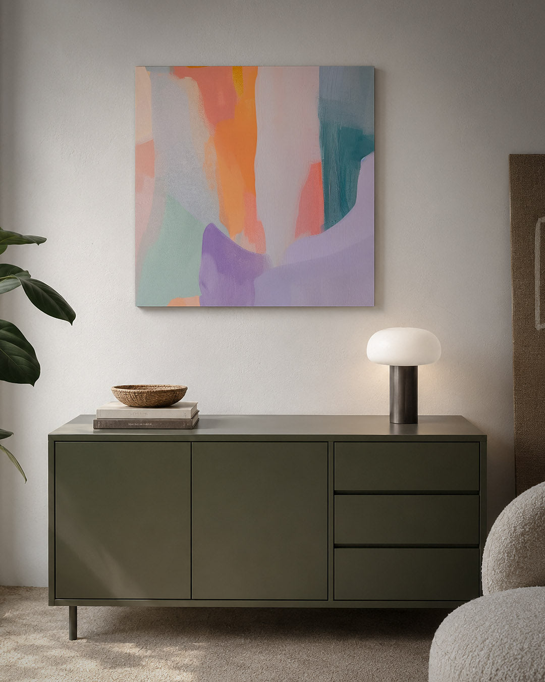 Kleurrijke vormen kunstwerk – detailweergave – dit werk toont een dynamische compositie van vloeiende vormen en levendige
