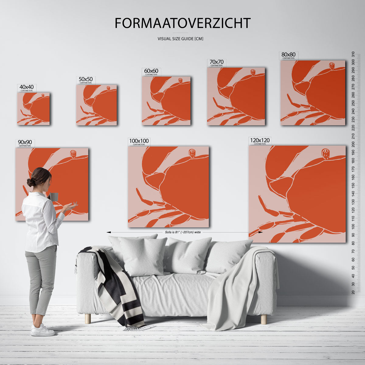 Oranje krab – vierkante muurposter voor keuken of eethoek