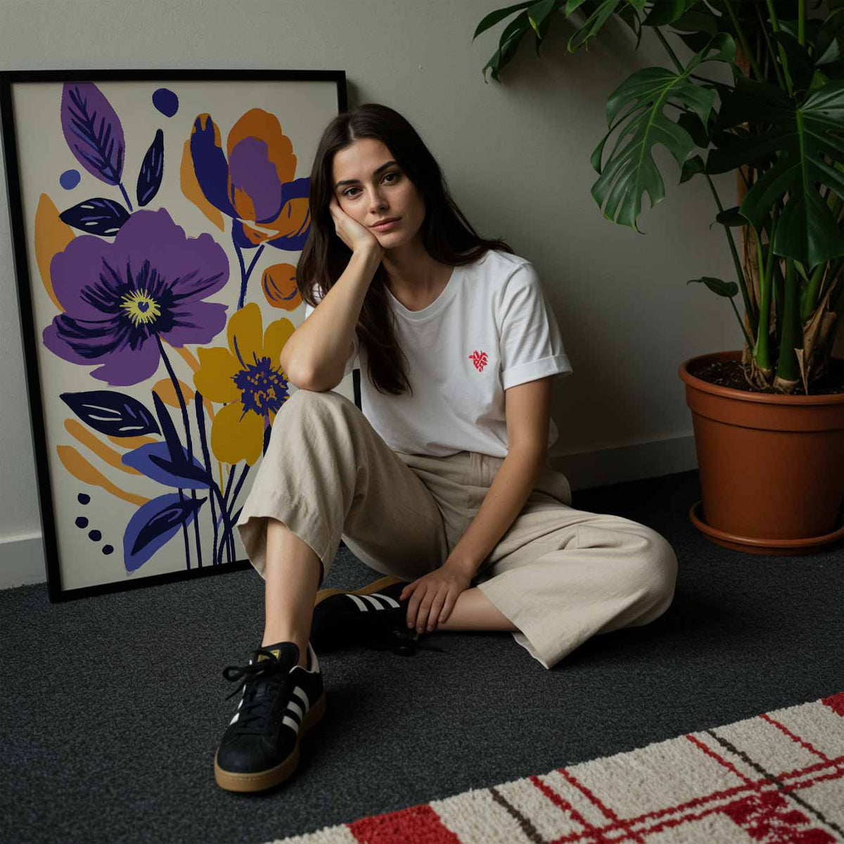 Bloemenpracht in Paars en Oranje – staande muurposter met bloemen