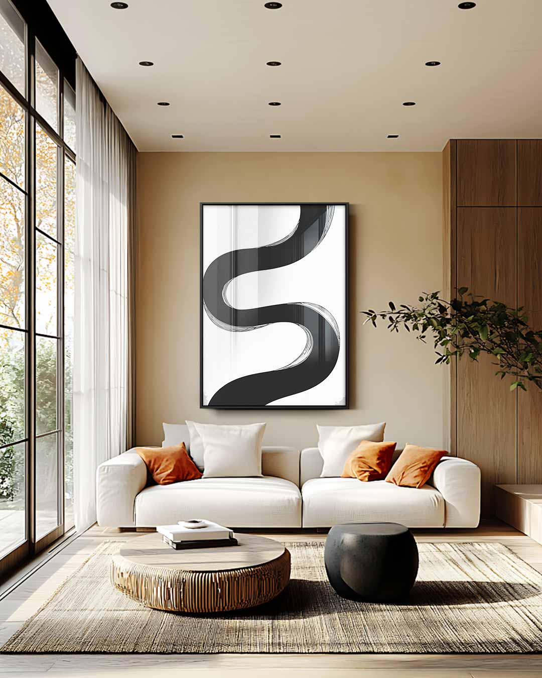 Zwarte Golf Beweging – staande wandkunst voor woonkamer of interieur