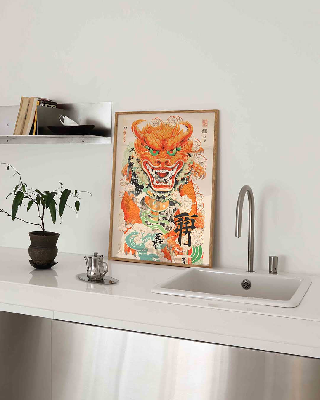 Draak met vurige manen – Aziatische poster in staand formaat