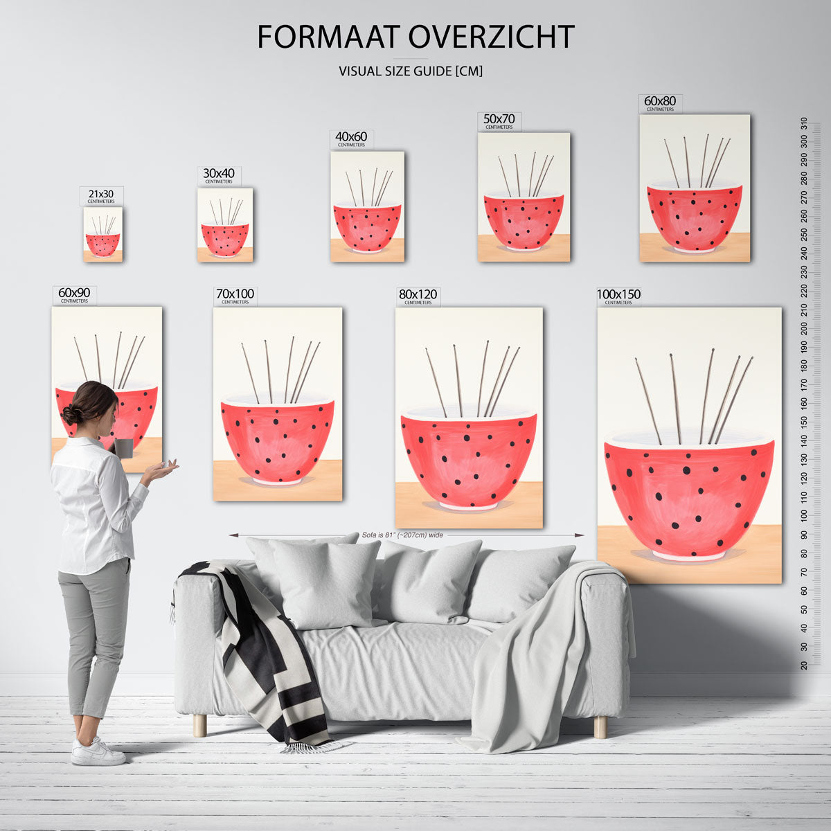Rode kom met zwarte stippen – staande muurposter met kunst en design
