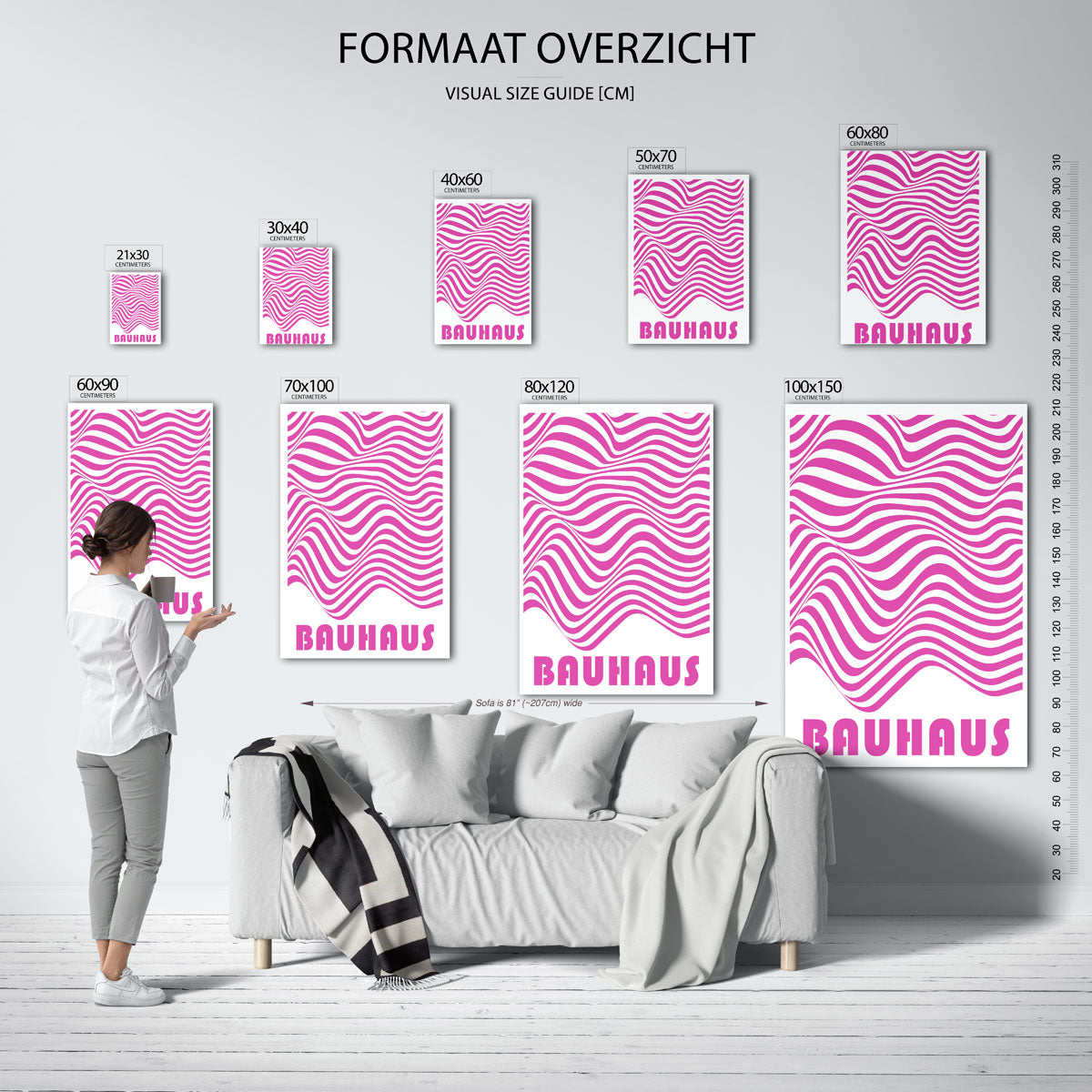 Golvend lijnenspel – geometrische poster in Bauhaus-stijl van WallArtistic