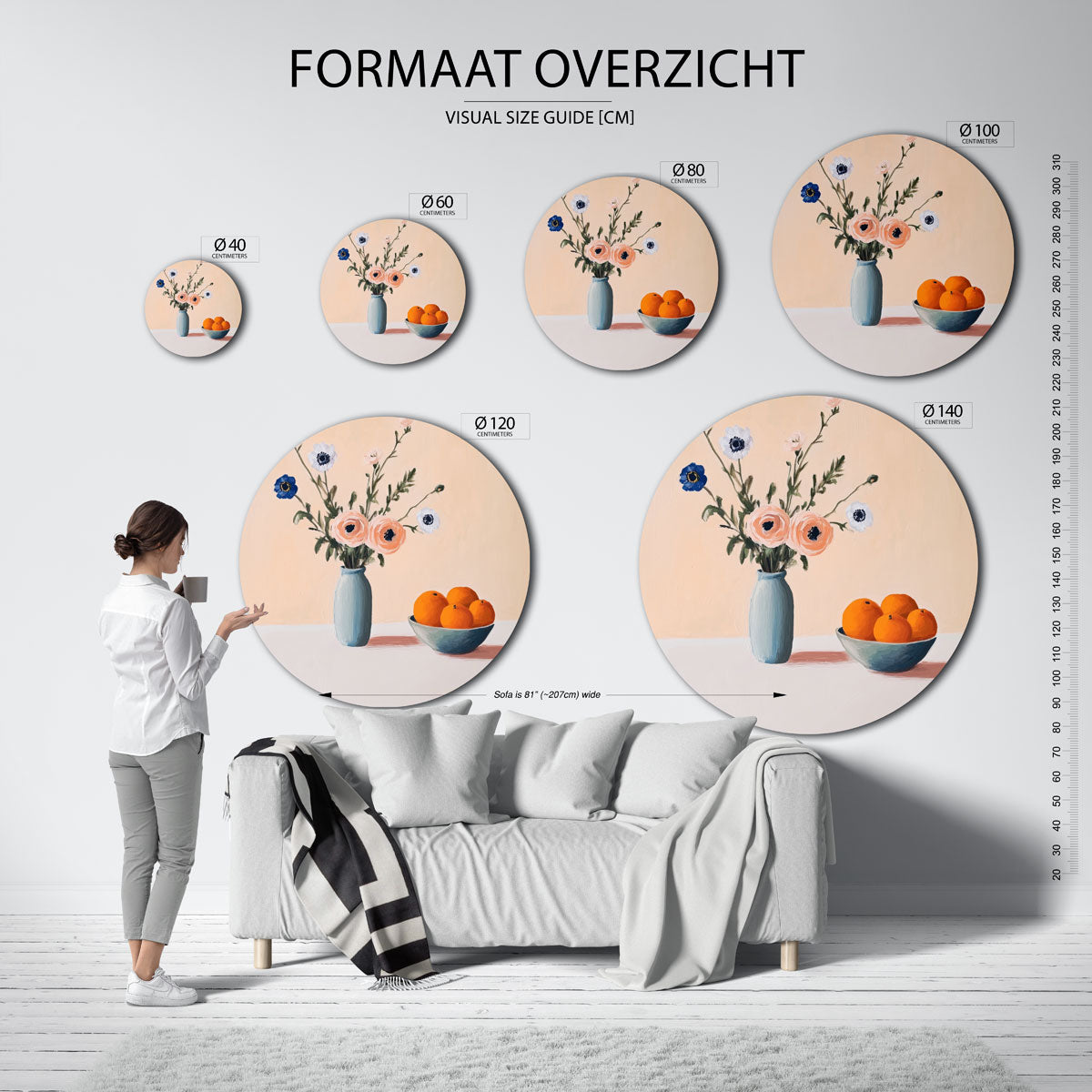 Bloemen en fruit – moderne ronde muurdecoratie met abstracte vormen