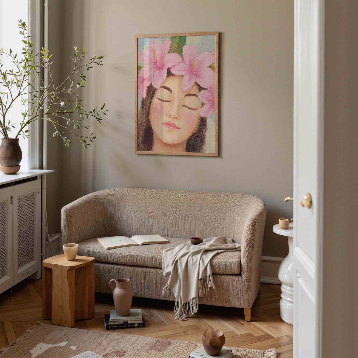 Vrouw met bloemen – illustratie poster in staand formaat