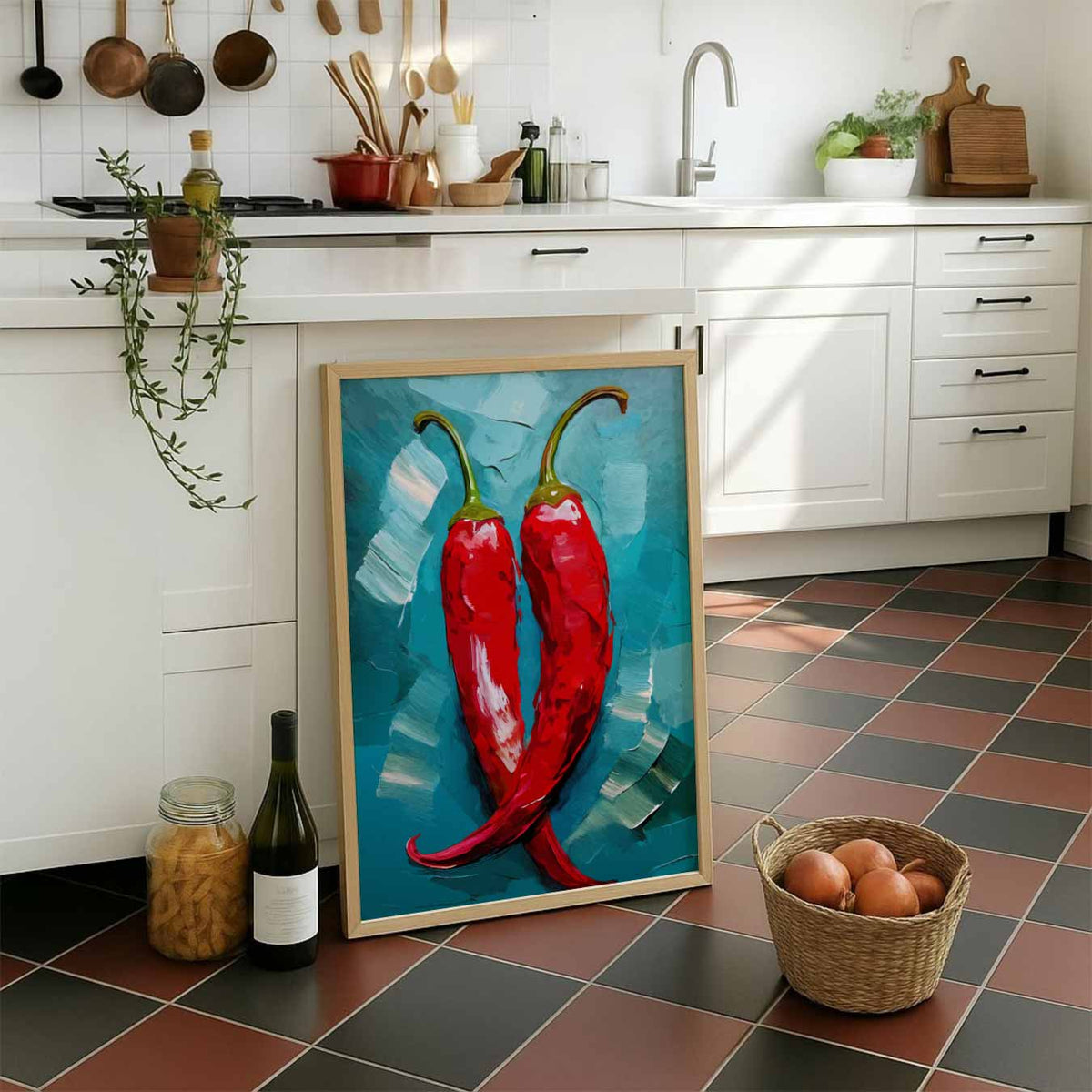 Spicy Chili Duo – staande muurposter voor keuken of eethoek