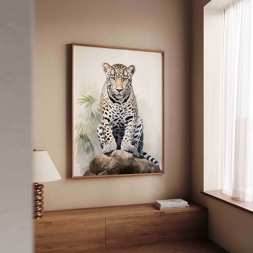 Luipaard op rots – tropische wandkunst als portret poster