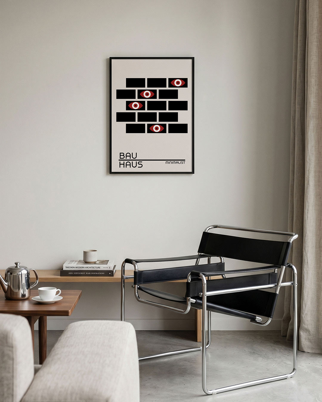 Oogpatroon en lijnen – geometrische Bauhaus poster in staand formaat