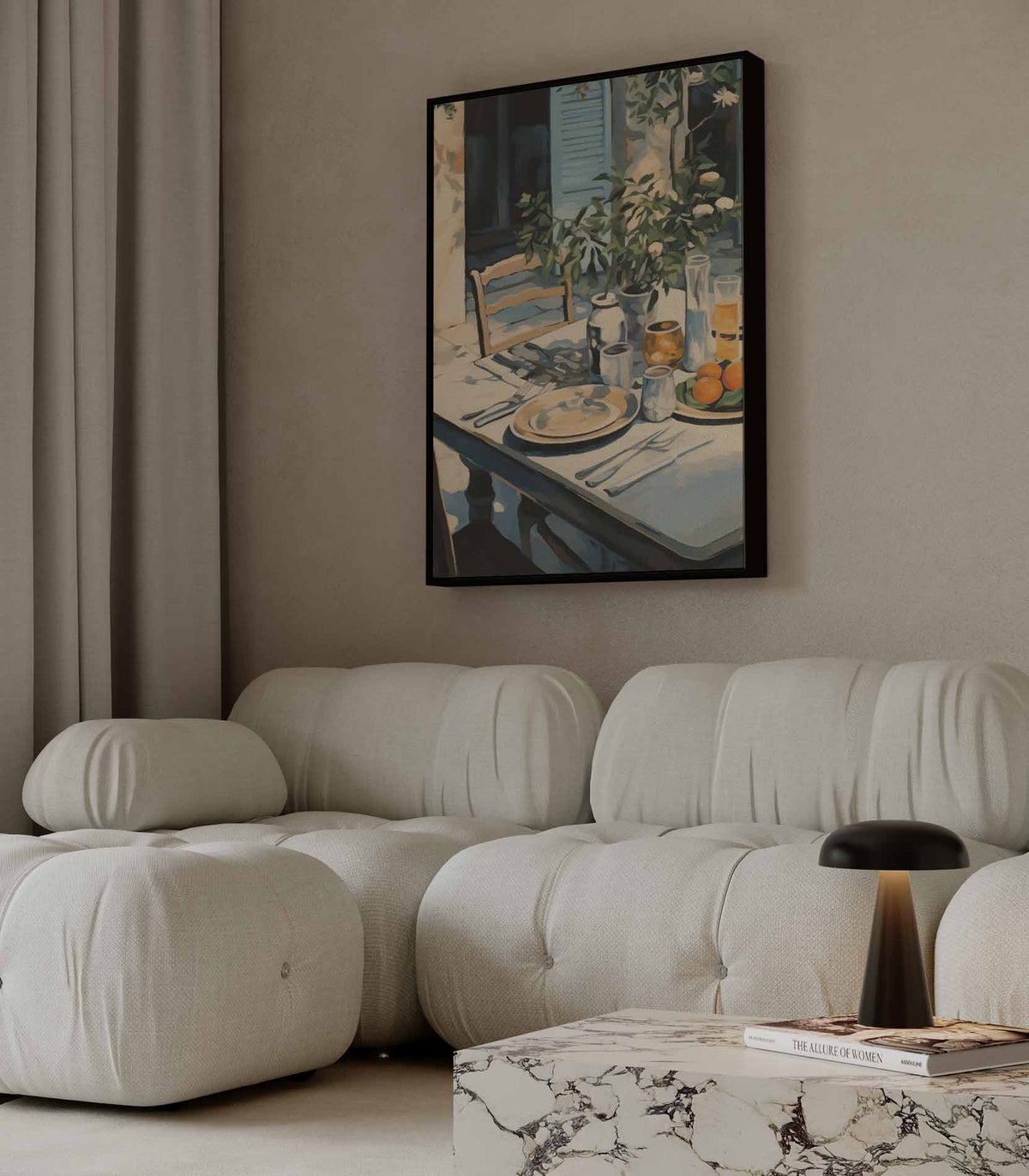 Zonovergoten Ontbijt in de Tuin – staande wandkunst voor woonkamer of interieur