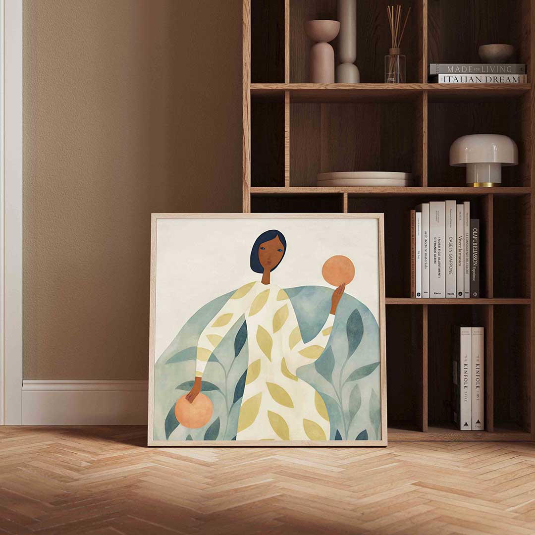 Vrouw met bladeren – portret poster in vierkant formaat