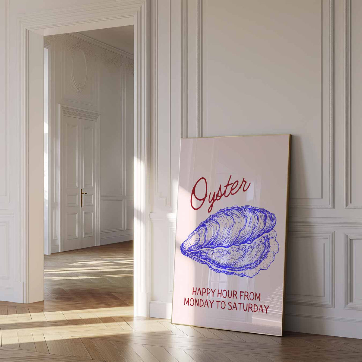 Oester Happy Hour – zomer poster als frisse staande wanddecoratie