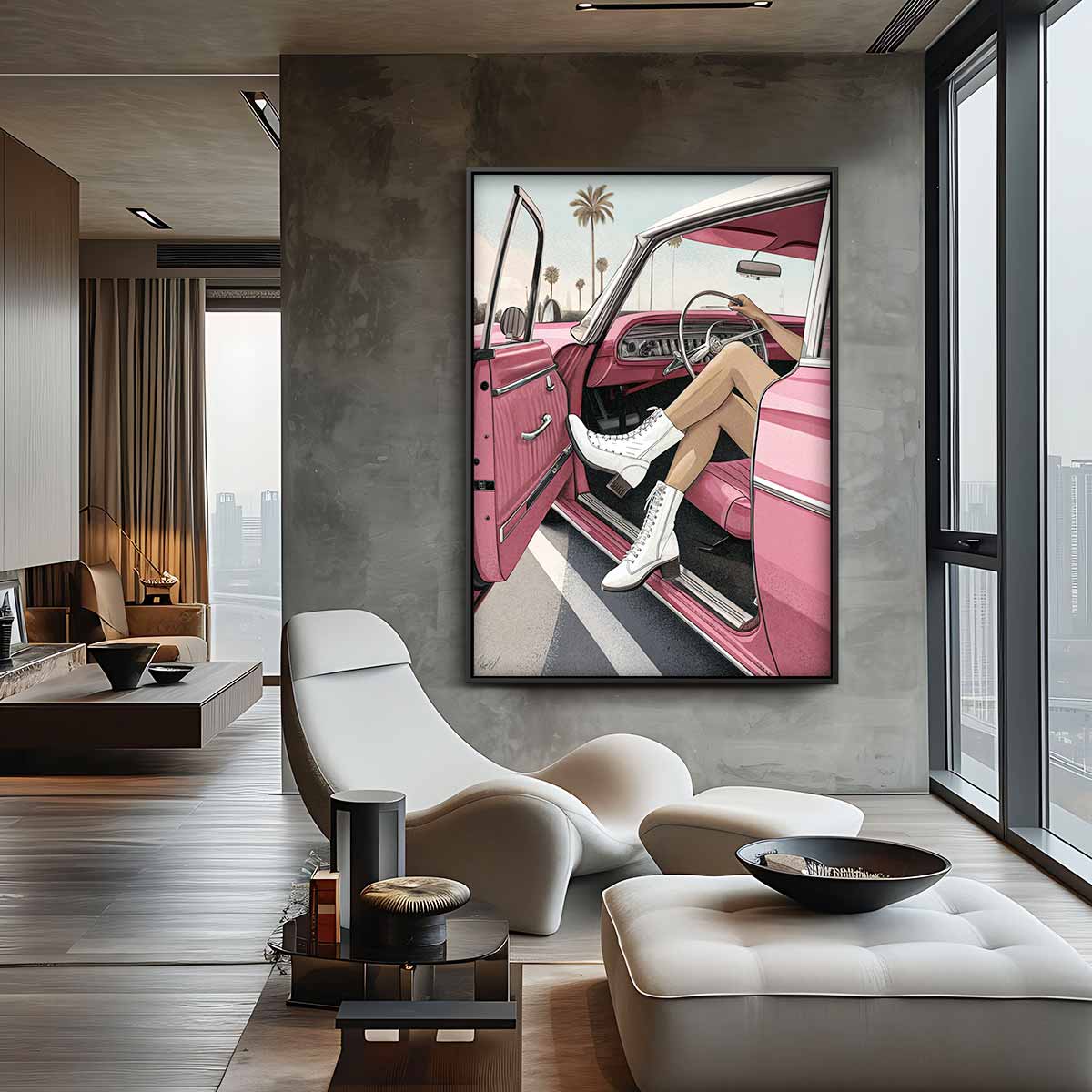 Zonnige Dag in de Retro Cabrio – staand kunstwerk voor modern interieur
