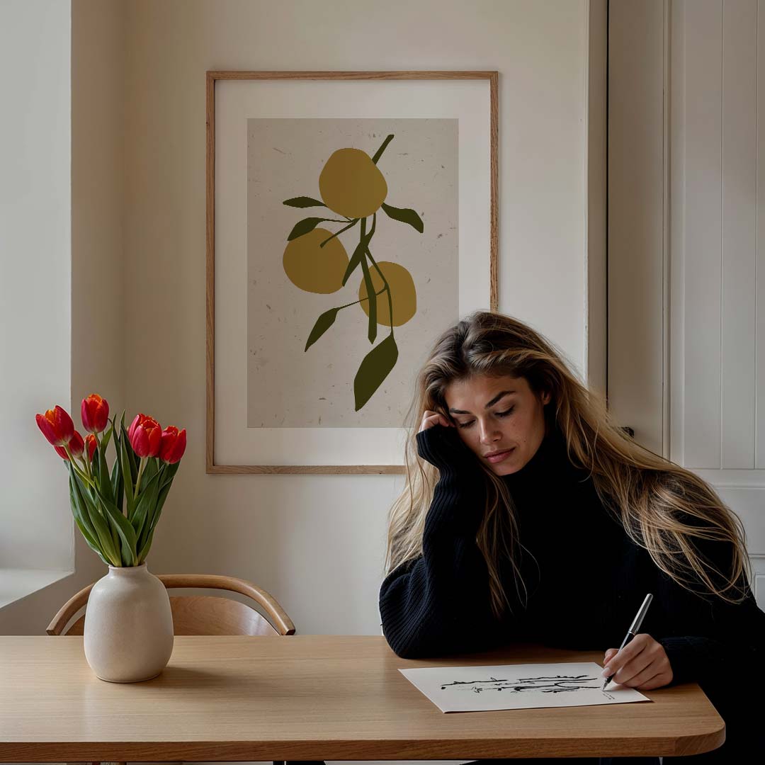 Rustieke Citrus Kunstposter – bloemen poster in staand formaat