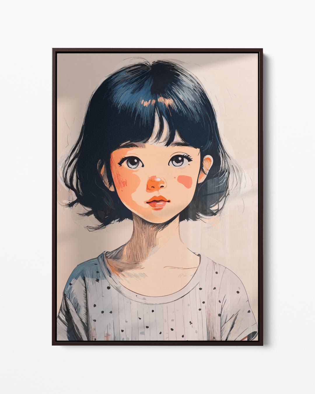 Schattige Kinderportret Illustratie – portret kunstwerk als wanddecoratie