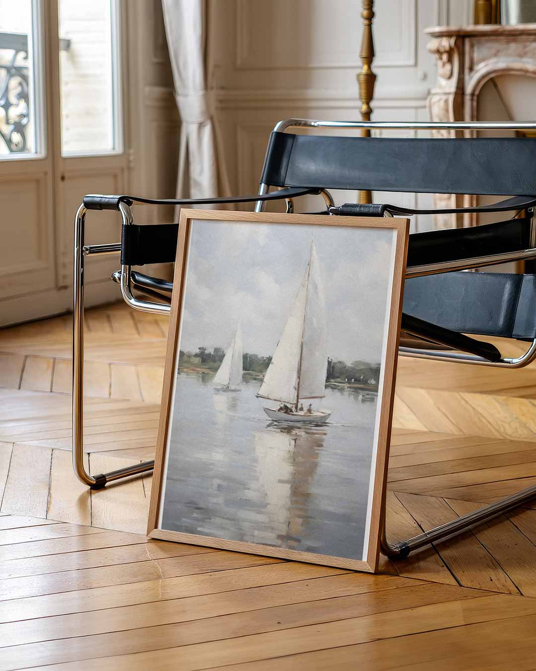 Zeilboot op Rustige Zee – klassieke wandkunst als portret poster
