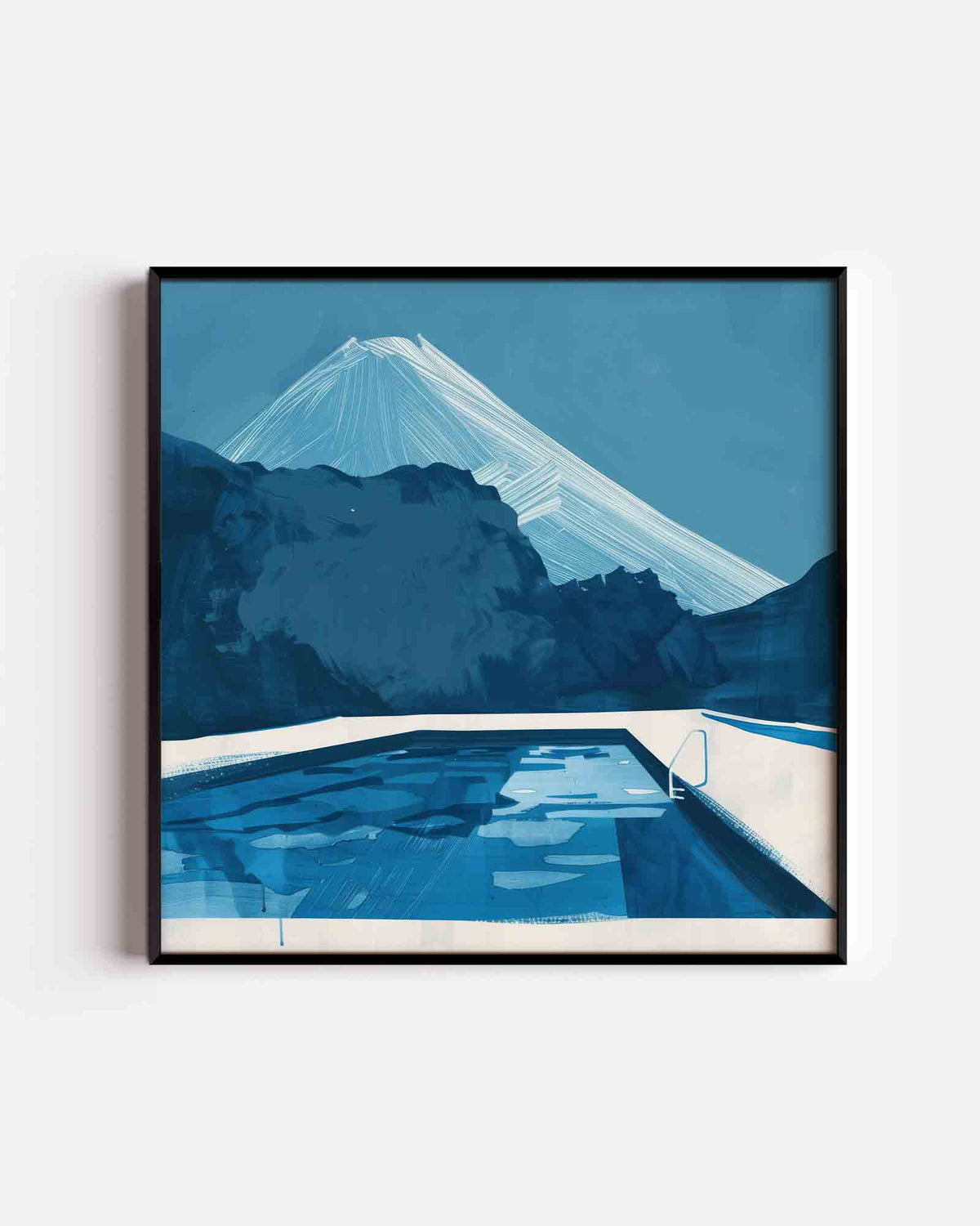 Zwembad en bergen – design vierkante poster als wanddecoratie