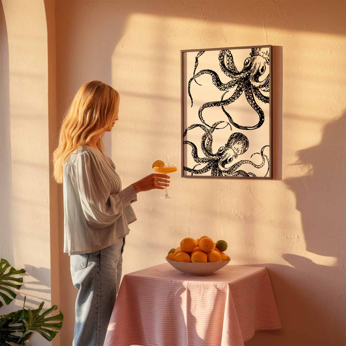 Octopus Elegantie – zeedierenposter als moderne staande wanddecoratie