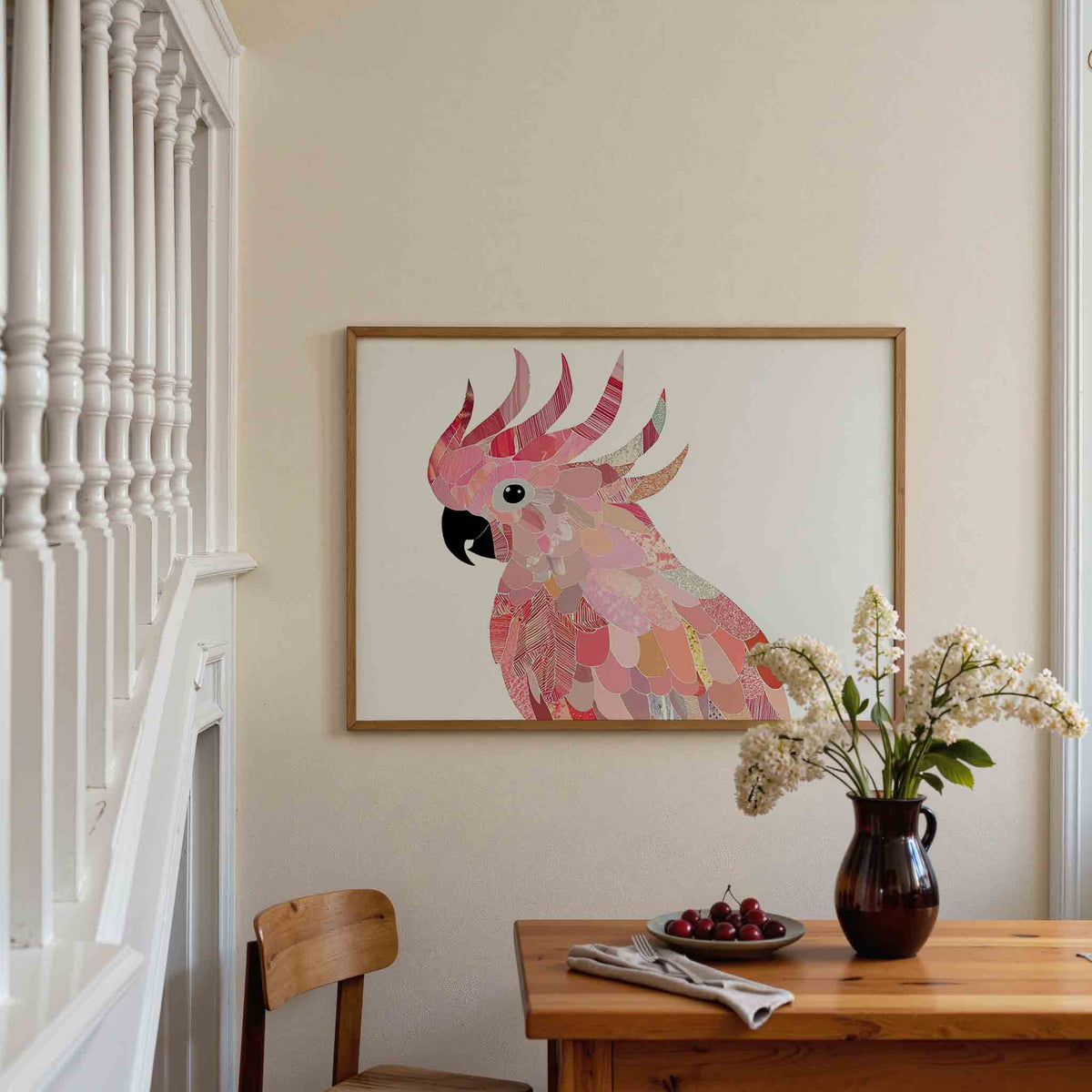 Papegaai in roze tinten – dieren poster in liggend formaat