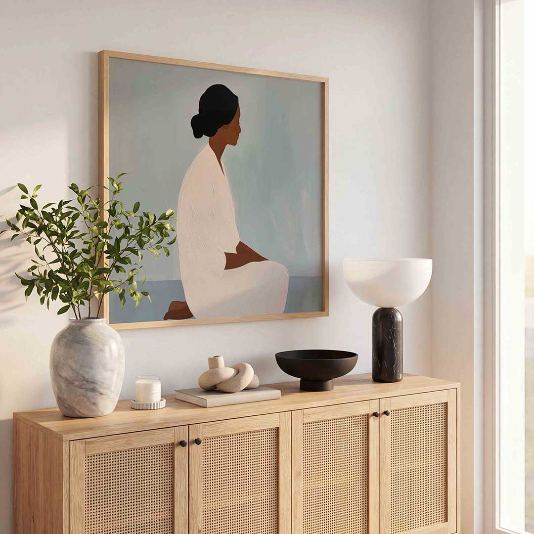 Zittende figuur – kunst en design poster in vierkant formaat