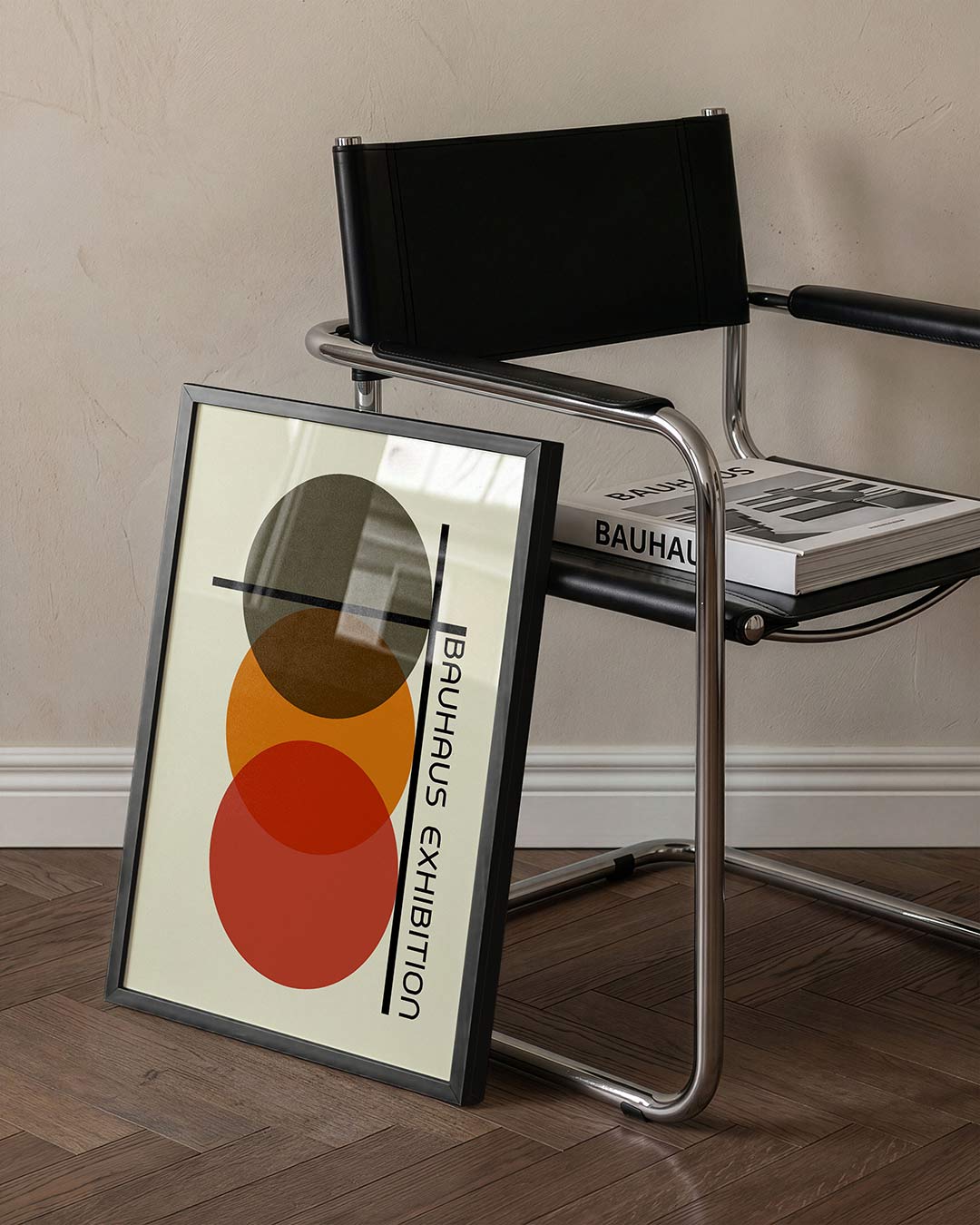 Cirkel en lijnenspel – staande Bauhaus poster voor aan de muur