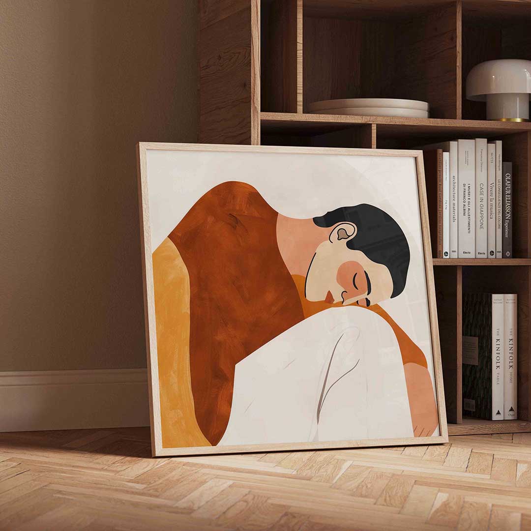 Slapende figuur – moderne wandkunst als vierkante poster