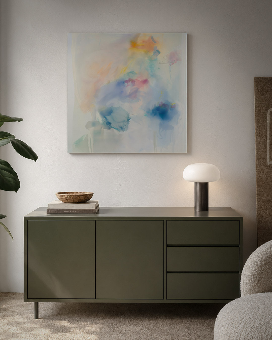 Dromerige kleurencompositie kunstwerk – detailweergave – dit kunstwerk toont een zachte mengeling van kleuren met vloeiende