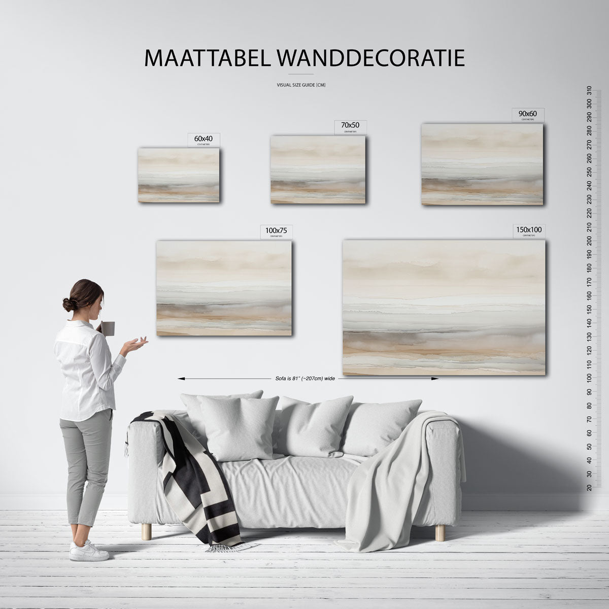 Zachte lijnen landschap – moderne liggende wandkunst