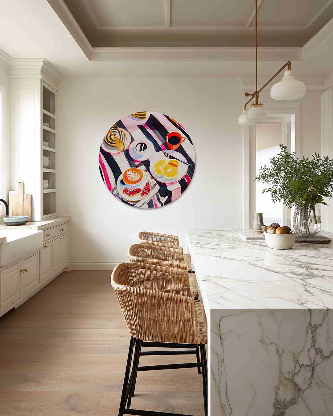 Ontbijt tafel – abstracte muurcirkel als ronde wanddecoratie