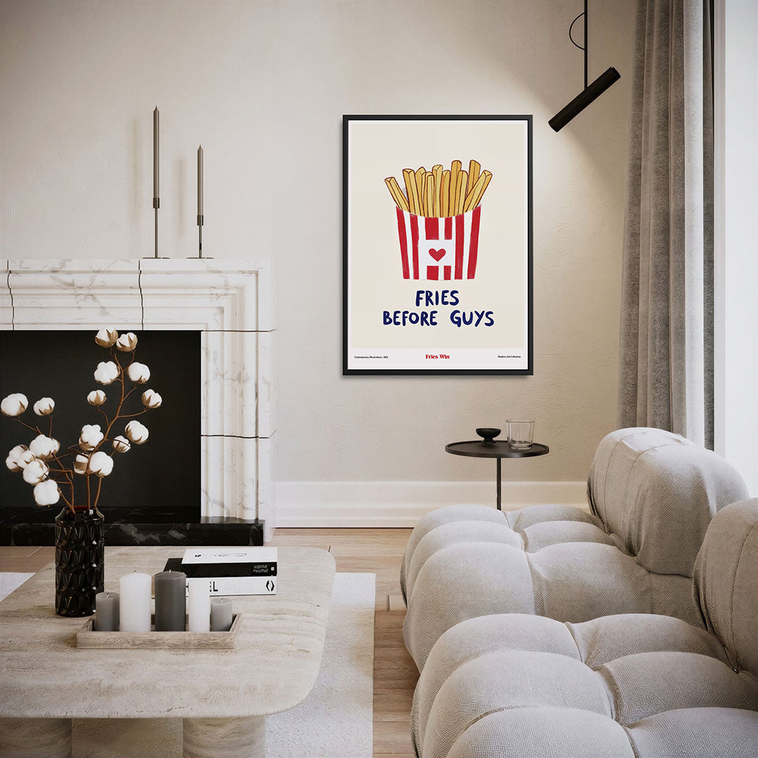 Speelse frietjes illustratie – moderne staande wandkunst