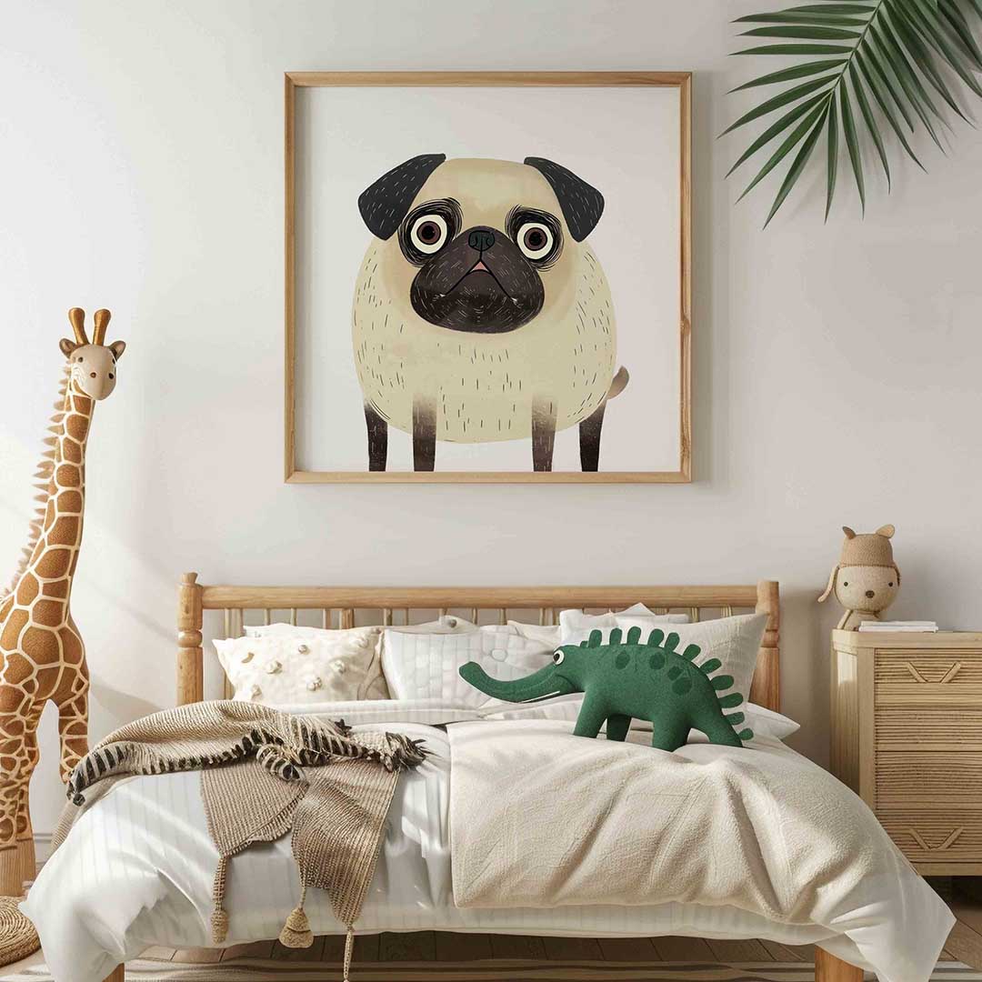 Mopshond – vierkante kinderkamer wanddecoratie van WallArtistic