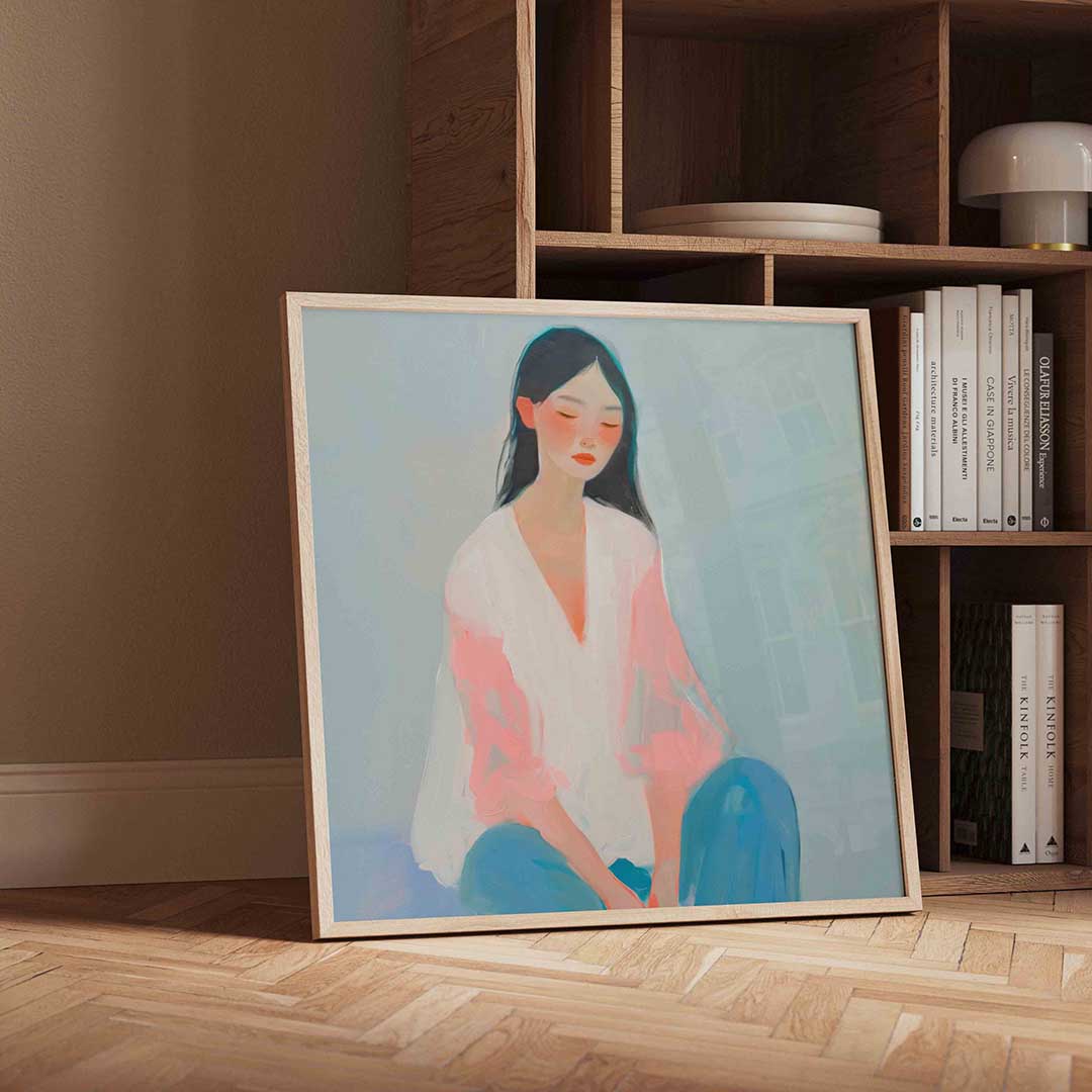 Vrouw in pasteltinten – moderne wandkunst als vierkante poster