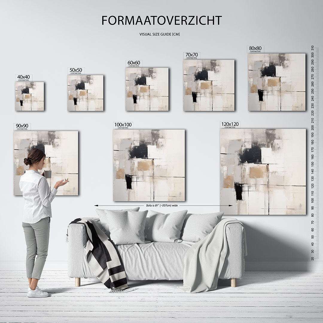Geometrische compositie kunstwerk – materiaalweergave – dit werk toont een subtiele balans van rechthoeken en lijnen in
