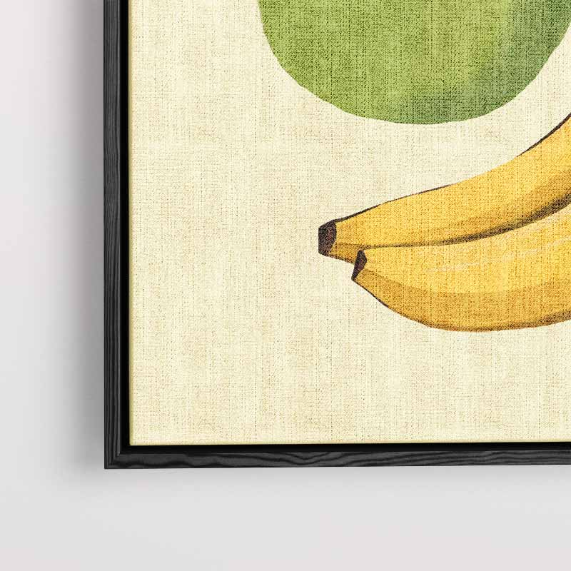 Speelse Perens en Bananen Illustratie – canvas wanddecoratie in portret formaat